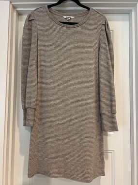BB Dakota Taupe Striped Long Sleeve Knit Dress